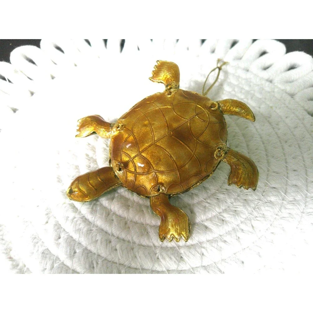 NEW  Cloisonne  Articulated Green Turtle Ornament 3.25